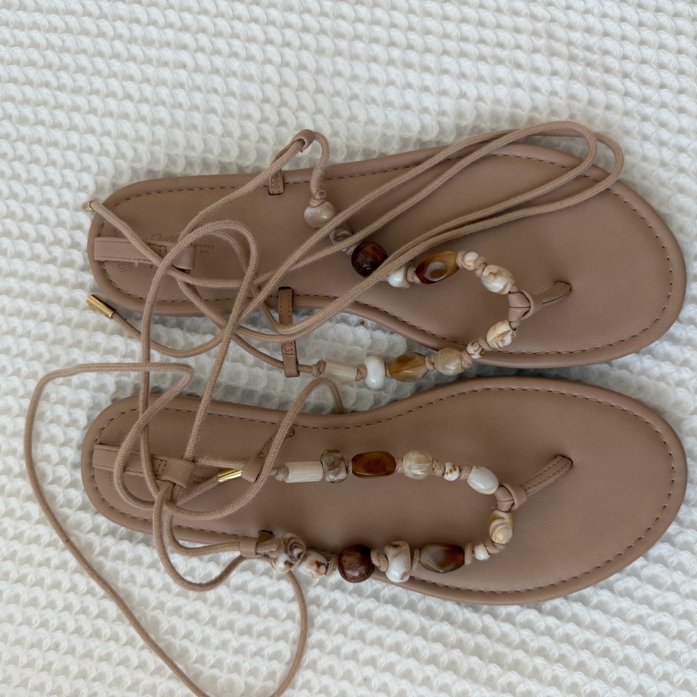 a new day Tan Beaded Sandals